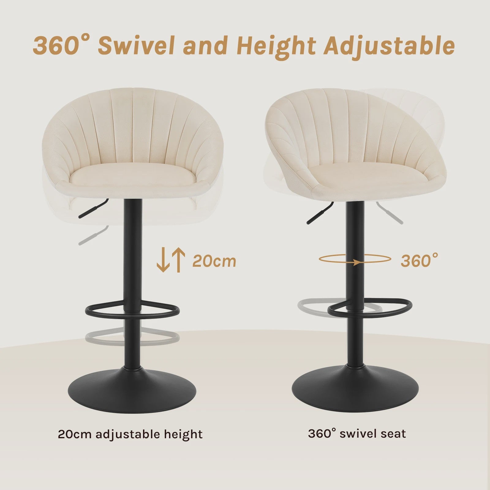 Verstelbare Barstoelen Set van 2 - Draaibaar, Ergonomisch, met Rugleuning - Fluweel/Kunstleer