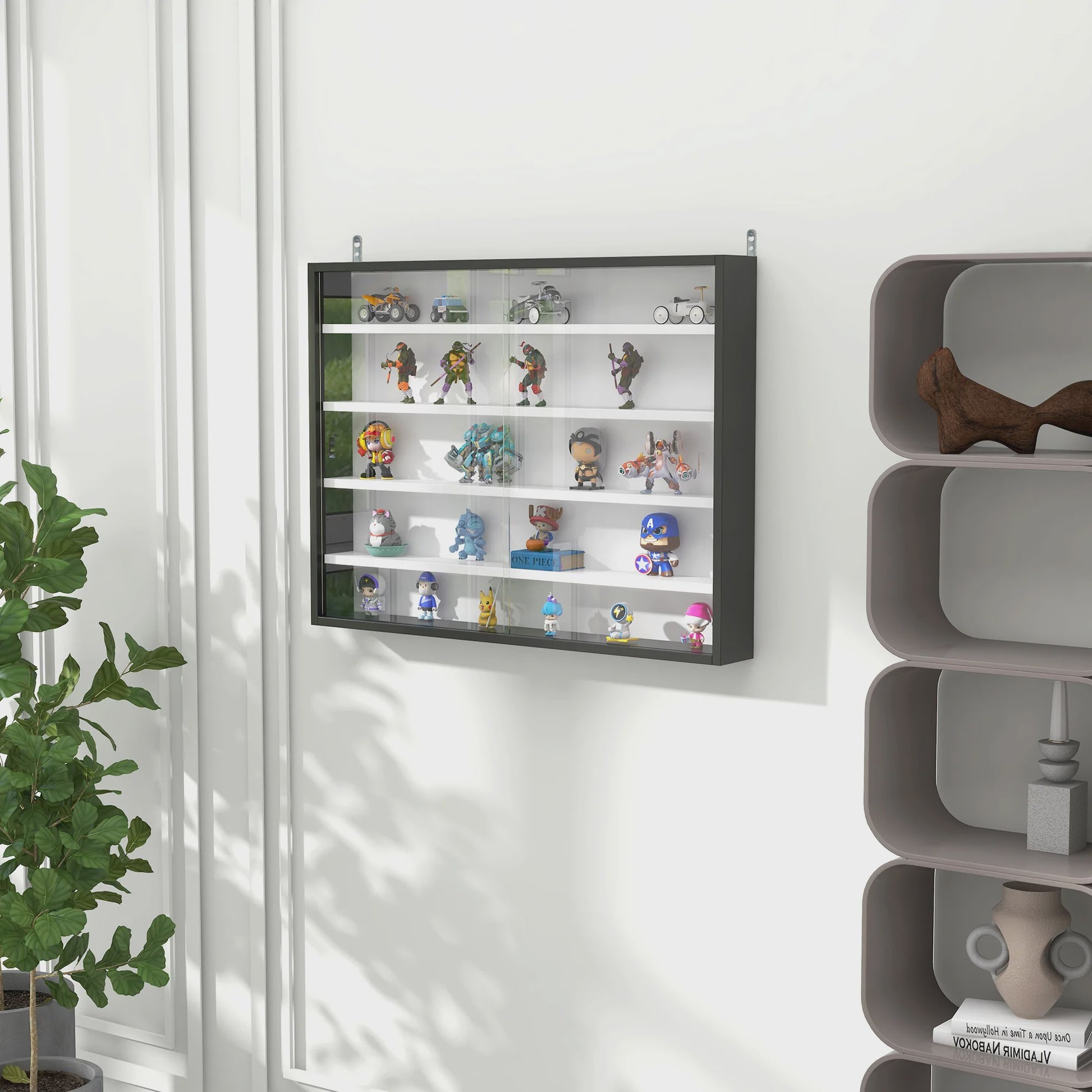 Homcom Wall Display Case for Collections with Adjustable Shelves and Glass Doors