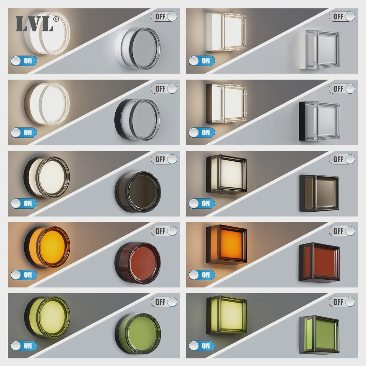 Moderne LED Wandlamp 9W Rond & Vierkant - Waterdicht IP65 CCT Smokey Grey