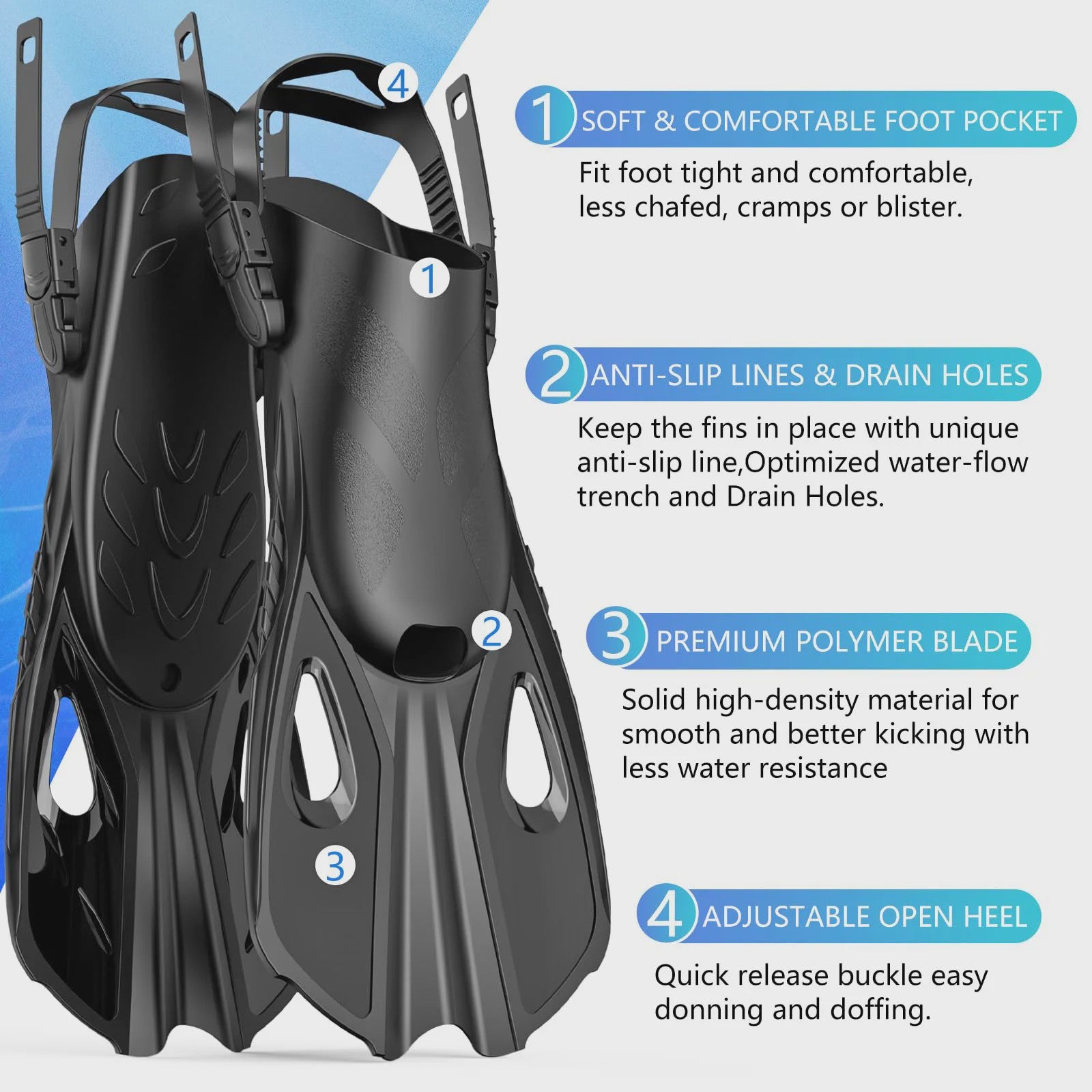 Complete snorkelset voor volwassenen: masker, snorkel, flippers en tas