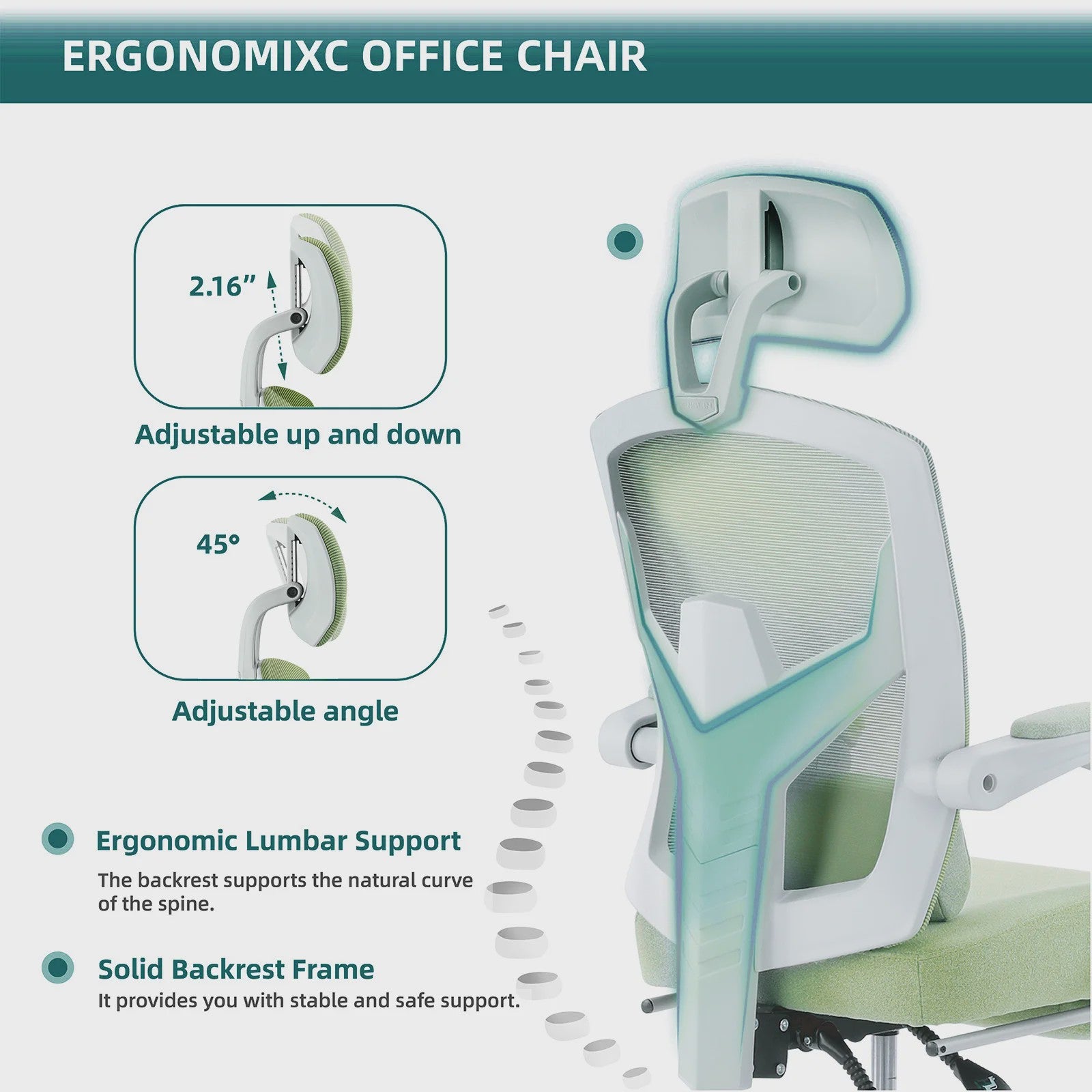 Ergonomische bureaustoel met lendesteun, kantelfunctie en voetensteun