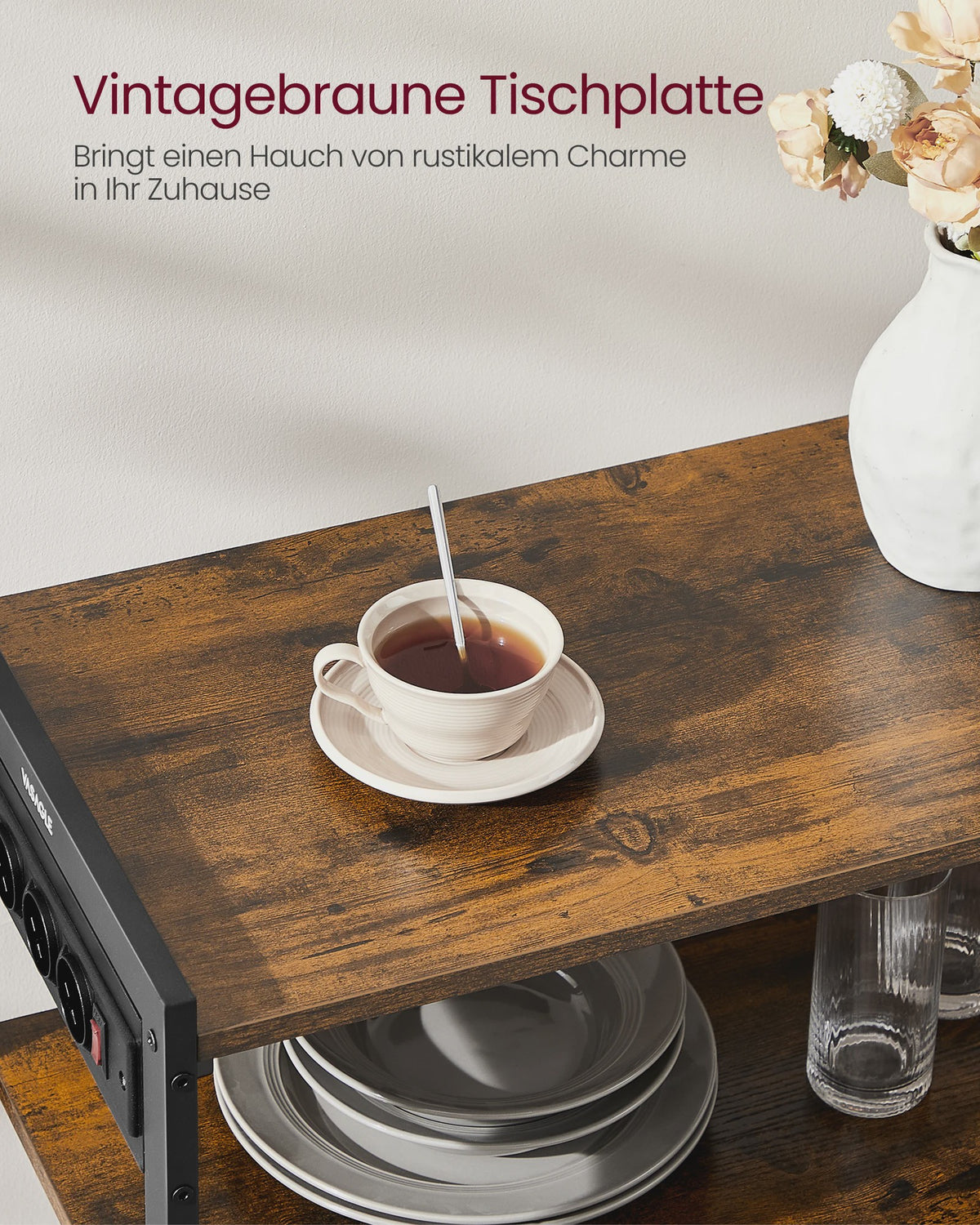 Keukenrek met Stopcontacten, 2 Metalen Manden en Magnetronplank - Industrieel Design