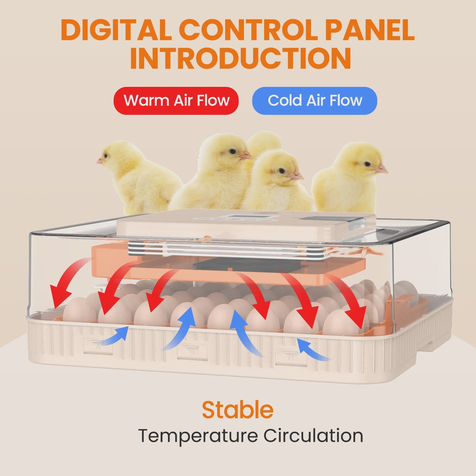 56 Eieren Volledig Automatische Broedmachine met Temperatuur- en Vochtigheidsregeling, Dubbele Voeding & LED