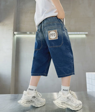 Stoere Denim Shorts voor Jongens | Zomerse Capri Broek met Gradient Kleur & Ripped Details | 5-14 Jaar
