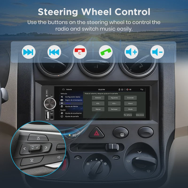 Universele 1-DIN Autoradio met 6.86" IPS Touchscreen, Draadloze CarPlay & Android Auto