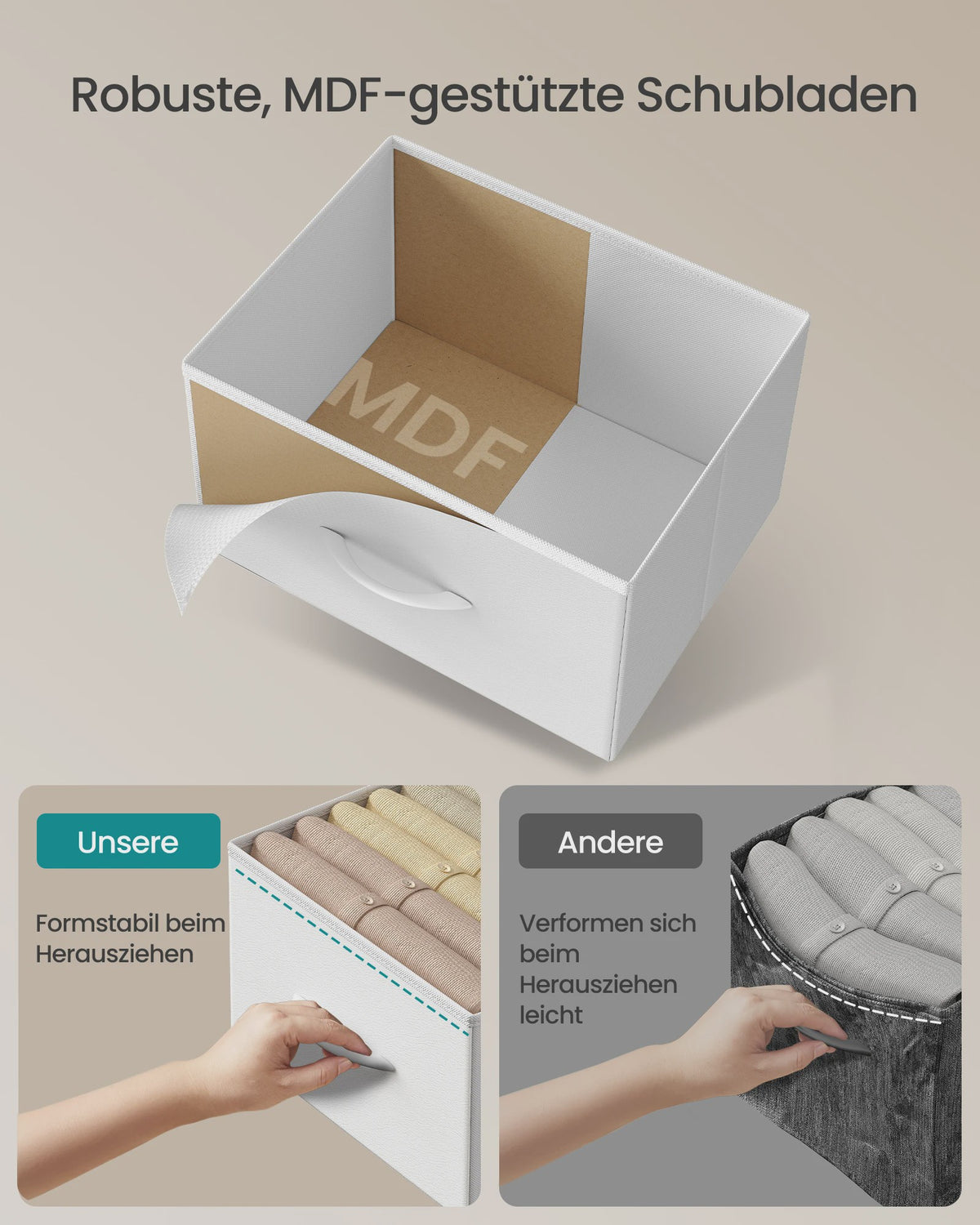 SONGMICS Ladekast met 4 Stoffen Lades - Opbergkast met Stalen Frame en MDF Topblad