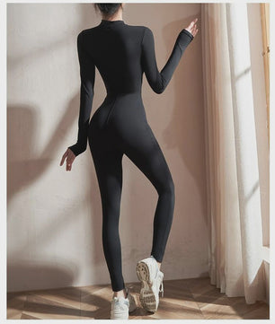 Dames Jumpsuit met Lange Mouwen - Slim Fit Stretch Romper voor Yoga & Fitness