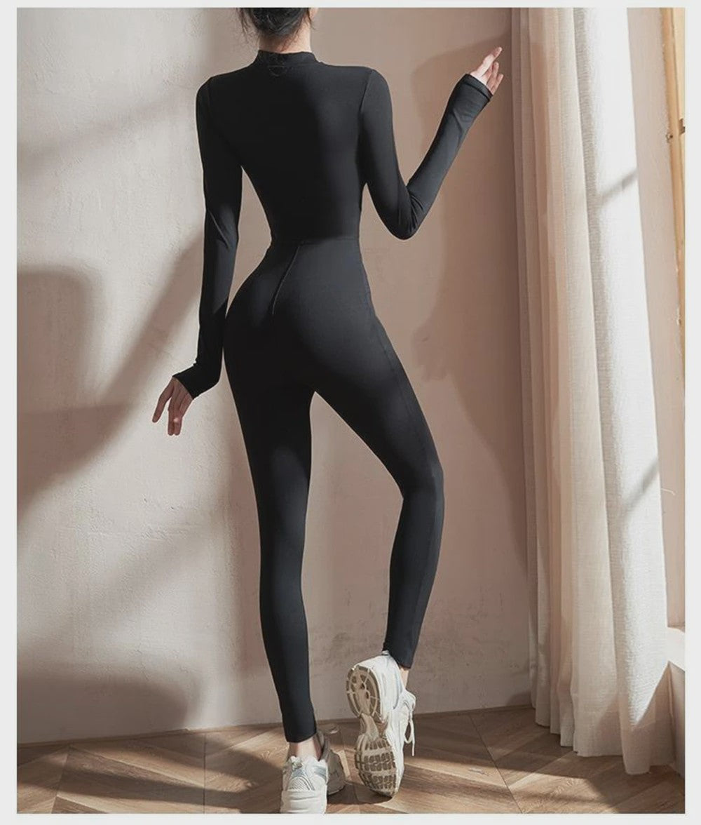Dames Jumpsuit met Lange Mouwen - Slim Fit Stretch Romper voor Yoga & Fitness