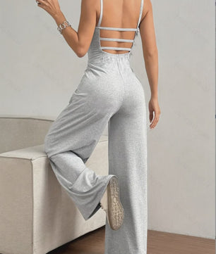 Dames Casual Halter Jumpsuit met Wijde Pijpen - Mouwloos & Rugloos voor Lente/Zomer