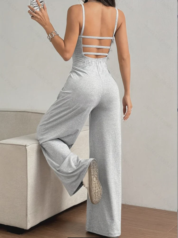 Dames Casual Halter Jumpsuit met Wijde Pijpen - Mouwloos & Rugloos voor Lente/Zomer
