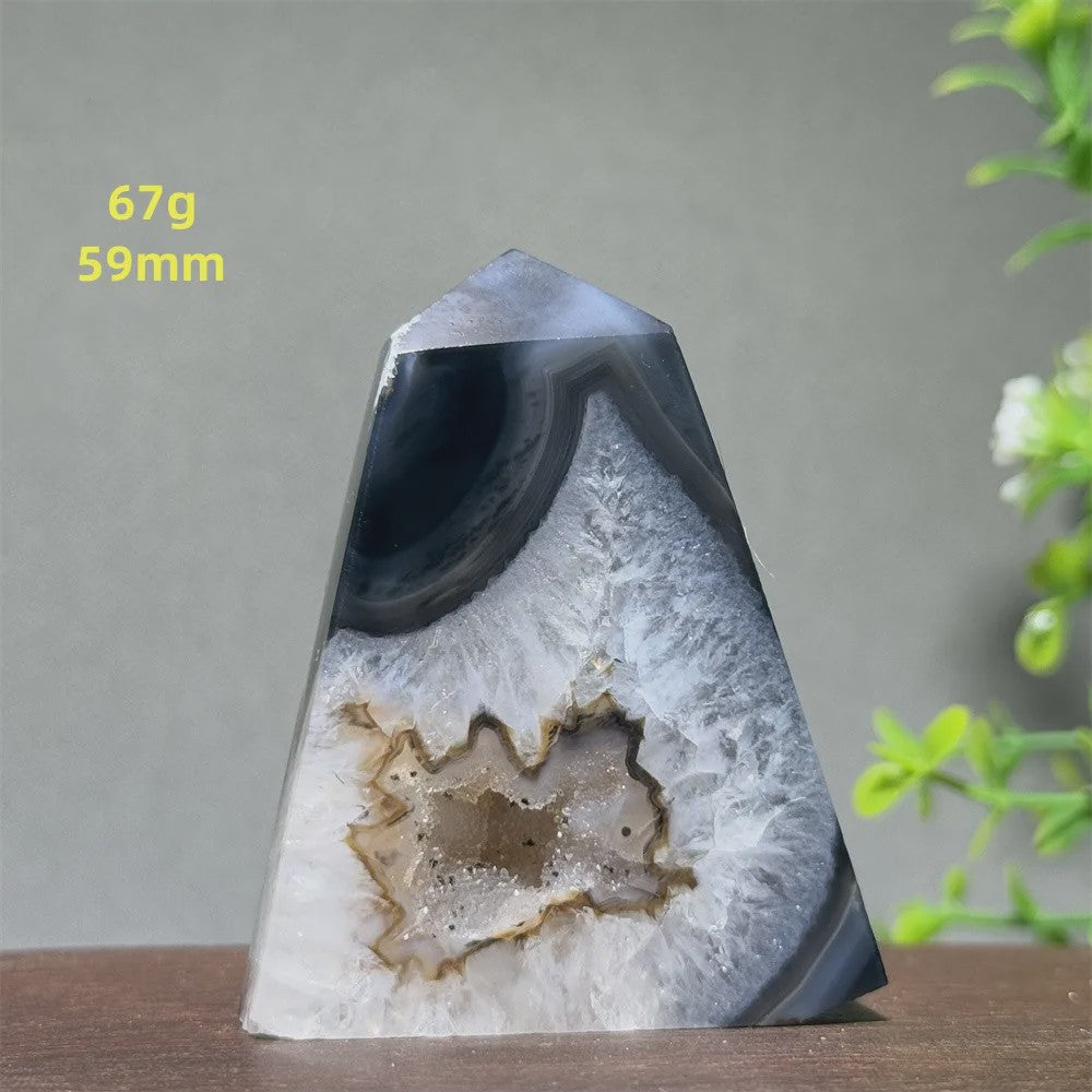 Zwarte Agaat Kristal Geode Obelisk - Natuurlijke Decoratie & Meditatie Steen