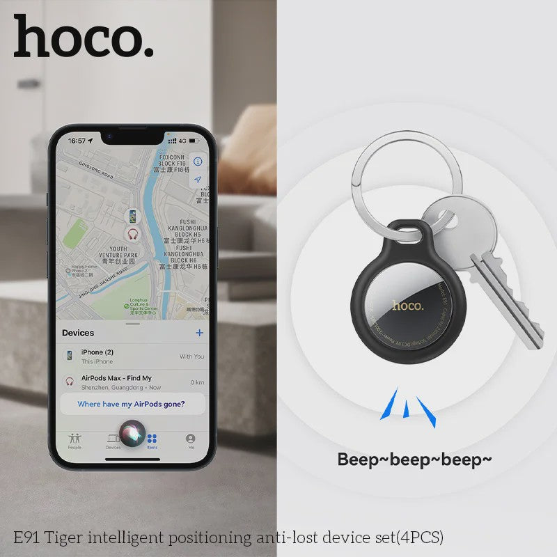 HOCO 4-Pack Anti-Verlies Tracker: GPS Locator voor Apple AirTag - Ideaal voor Sleutels, Portemonnee, Auto & Huisdieren