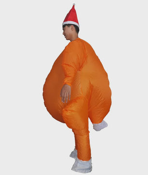 Opblaasbaar Kalkoen Kostuum met Kerstmuts - Grappig Jumpsuit voor Feestjes