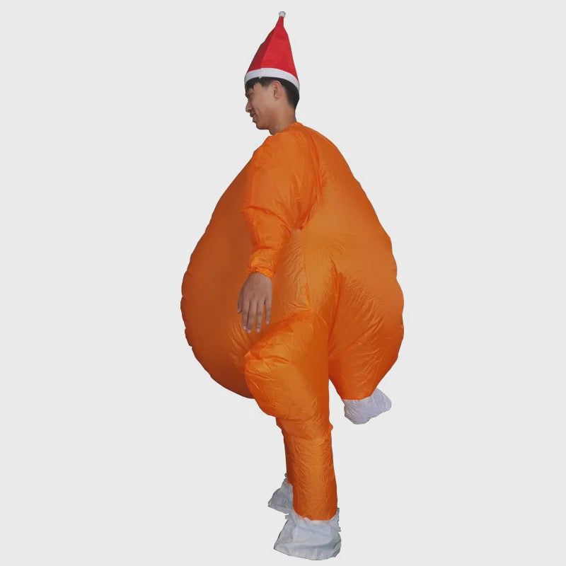 Opblaasbaar Kalkoen Kostuum met Kerstmuts - Grappig Jumpsuit voor Feestjes