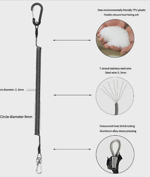 2 Meter Visco Lanyard met Hengelband - Intrekbaar Anti-Verlies Koord met Karabijnhaak