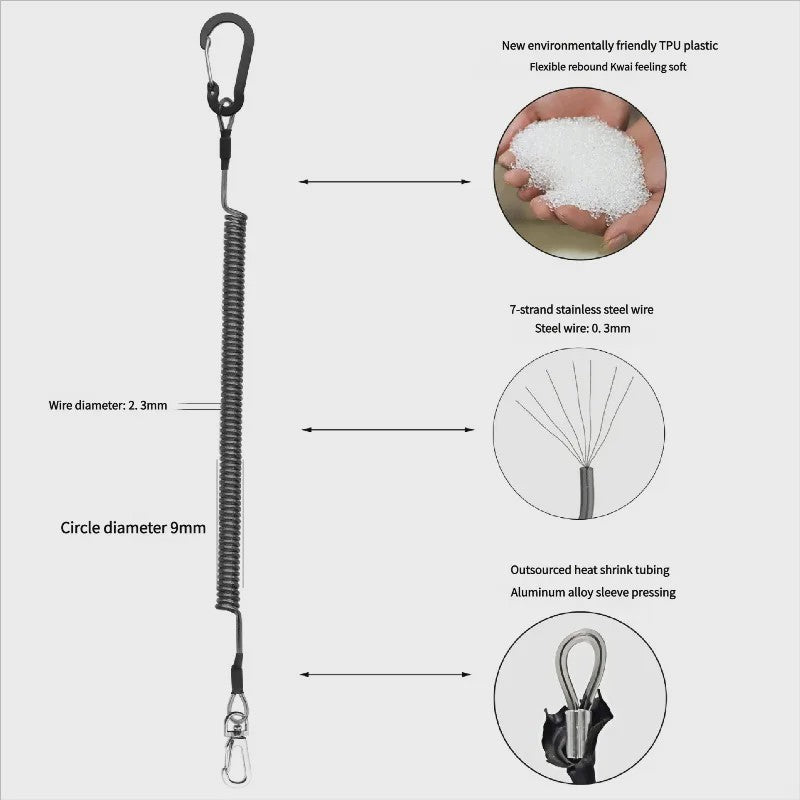 2 Meter Visco Lanyard met Hengelband - Intrekbaar Anti-Verlies Koord met Karabijnhaak