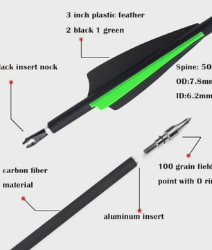 Set Carbon Pijlen SP500 - 6/12 Stuks - Verwisselbare Punts - Compound & Recurve Boog Schieten