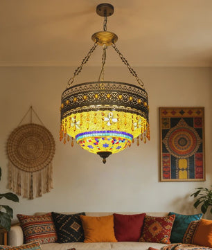 Handgemaakte Turkse Mozaïek Hanglamp - Vintage Marokkaanse Kroonluchter met Kleurrijk Glas
