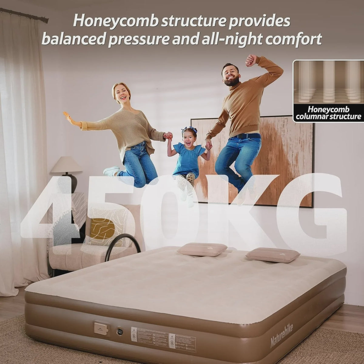 Naturehike Luchtbed 38cm Zelfopblazend met Ingebouwde Pomp - Comfortabel Kampeerbed voor 2-3 Personen