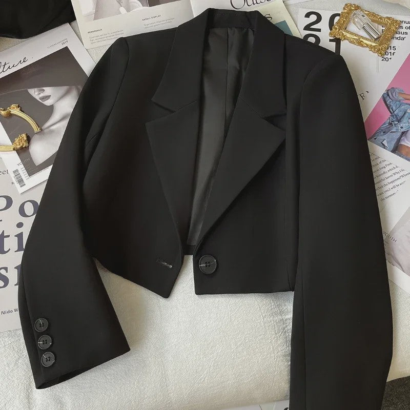 Chique Zwarte Cropped Blazer voor Dames - Trendy en Veelzijdig Jasje
