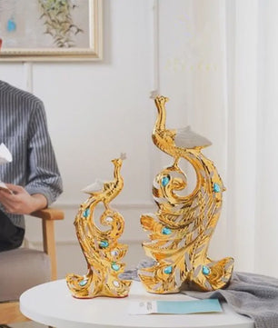 Luxe Gouden Pauwen Beeldjes - Creatieve Decoratie voor Woonkamer & Kast