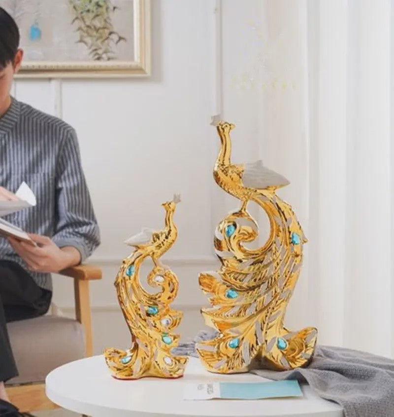 Luxe Gouden Pauwen Beeldjes - Creatieve Decoratie voor Woonkamer & Kast