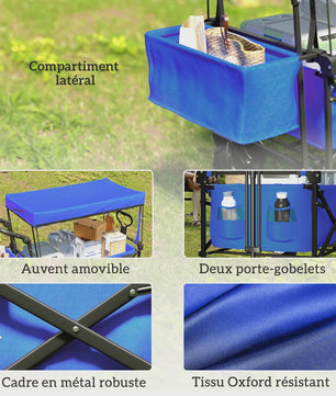Stevige Klapbare Campingwagen met Zonnedak en Grote Wielen - Ideaal voor Buitenactiviteiten