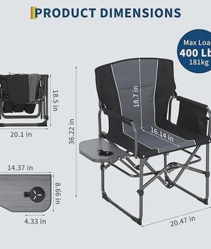 XL Regisseurs Campingstoel - Zware Kwaliteit, Opvouwbaar met Zijtafel & Opbergvak