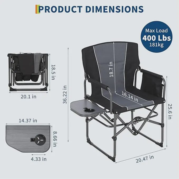 XL Regisseurs Campingstoel - Zware Kwaliteit, Opvouwbaar met Zijtafel & Opbergvak