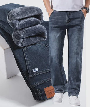 Herfst/Winter Heren Jeans: Losse Pasvorm Rechte Pijpen met Retro Washed Look & Fleece Voering