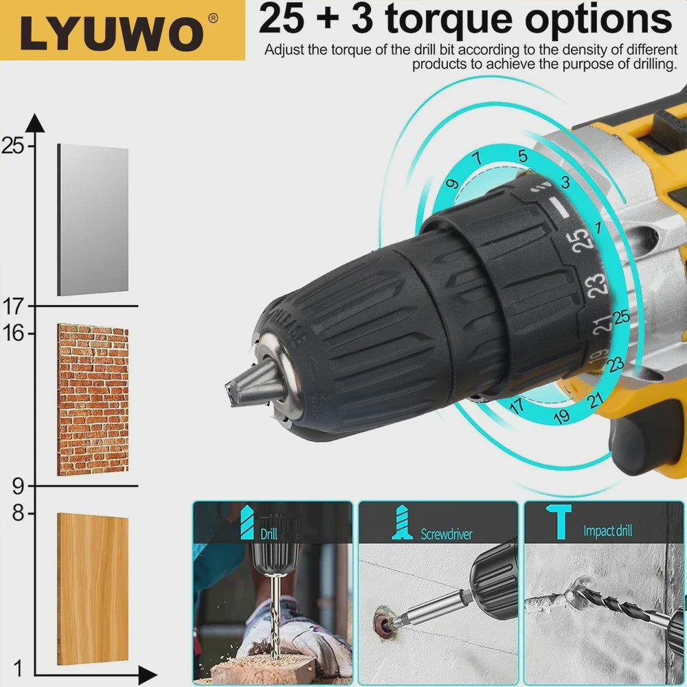 LYUWO Oplaadbare Elektrische Boormachine - Schroefmachine met Slagfunctie en Makita Batterij Compatibiliteit