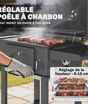 Outsunny XXL Houtskool Barbecue Tuinwagen Grill met Deksel, Aslade en Ventilatieroosters - 112cm Zwart