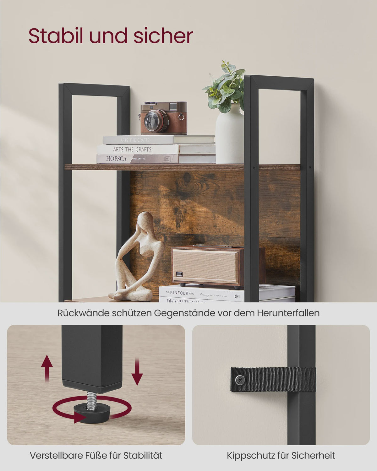 VASAGLE Industriële Boekenkast met Lade - 5 Lagen, Ladder Design, Staal Frame