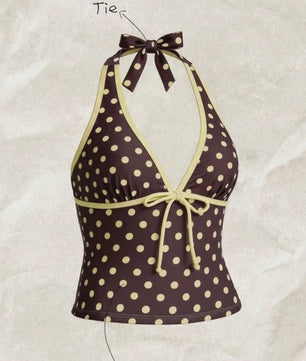 Dames Polka Dot Tankini Set - 2-Delig met Halter V-hals Top en Shorts