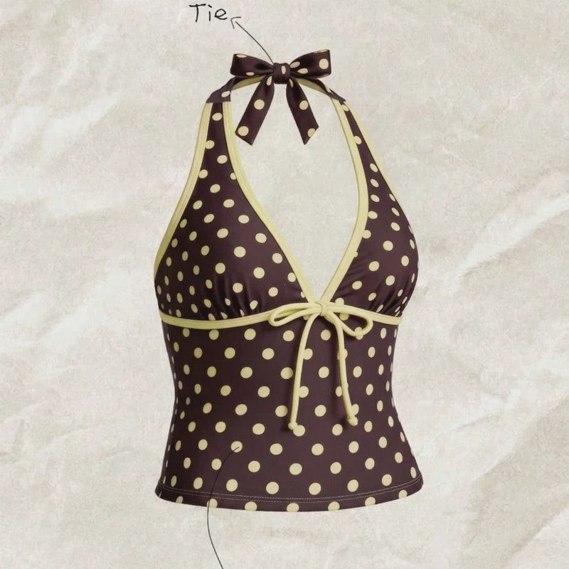 Dames Polka Dot Tankini Set - 2-Delig met Halter V-hals Top en Shorts