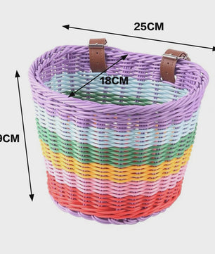 Regenboog Fietsmand Kinderen - Kleurrijk Rotan Stuurmandje