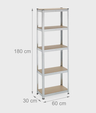 Robuuste Metalen Stellingkast - 5 MDF Planken - 500kg Draagkracht - 180x60x30cm - Zonder Schroeven