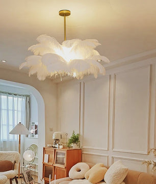 Luxe Struisvogelveer Hanglamp LED - Sfeervolle Verlichting voor Woonkamer & Slaapkamer