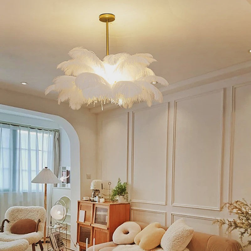 Luxe Struisvogelveer Hanglamp LED - Sfeervolle Verlichting voor Woonkamer & Slaapkamer