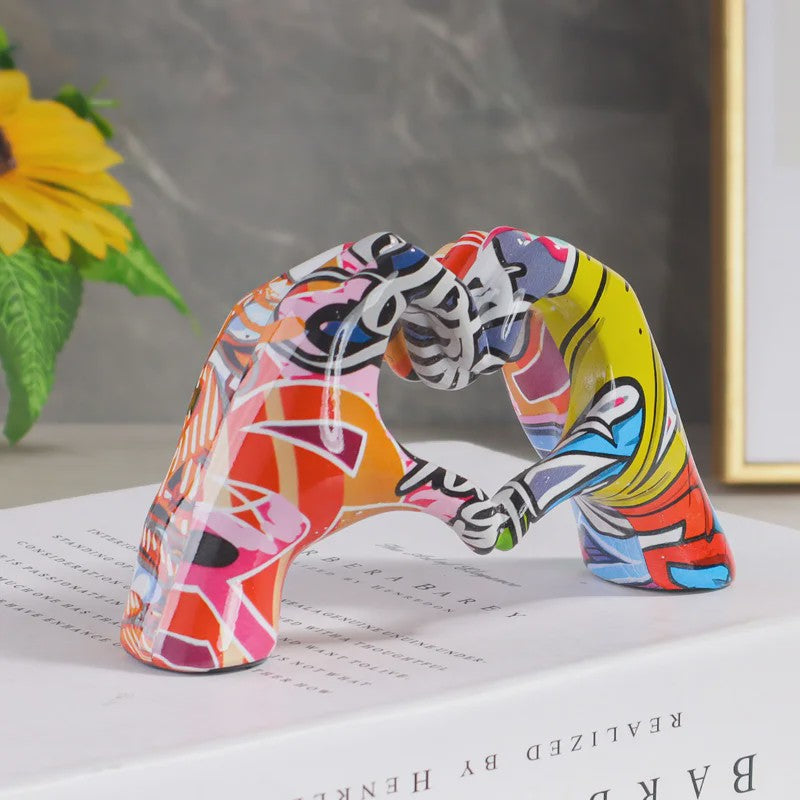 Hart Handen Sculptuur - Unieke Resin Decoratie met Abstracte Print