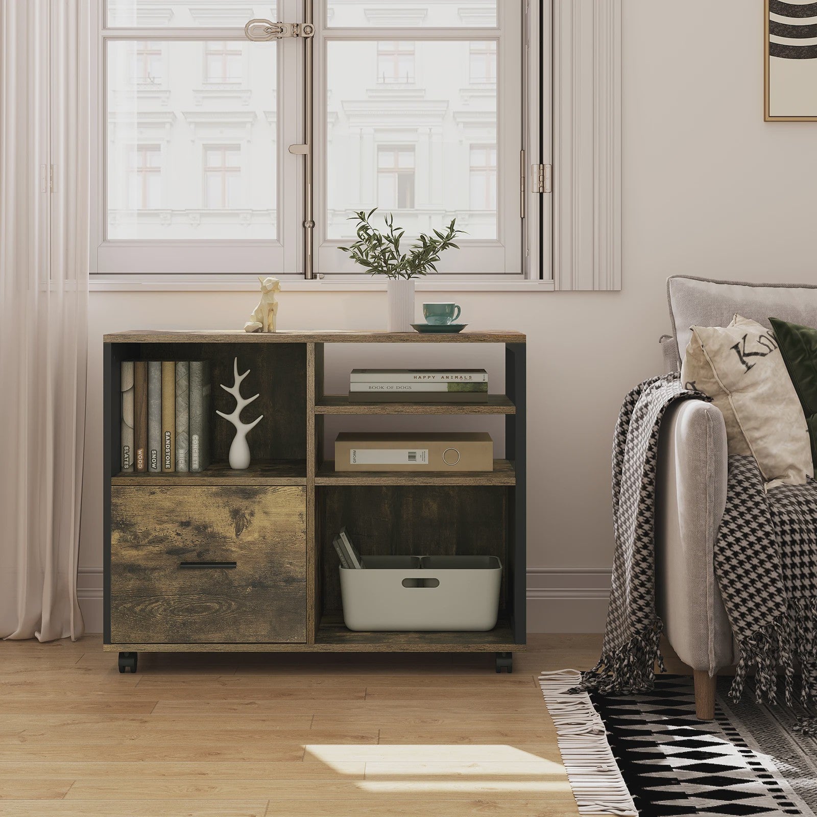 Mobiel Archiefkast Bureau met Wielen, Lades en Opbergvakken - Industrieel Design
