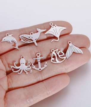 5-delige Set RVS Bedeltjes Zeeleven: Walvis, Dolfijn, Octopus, Vissenstaart & Manta Ray