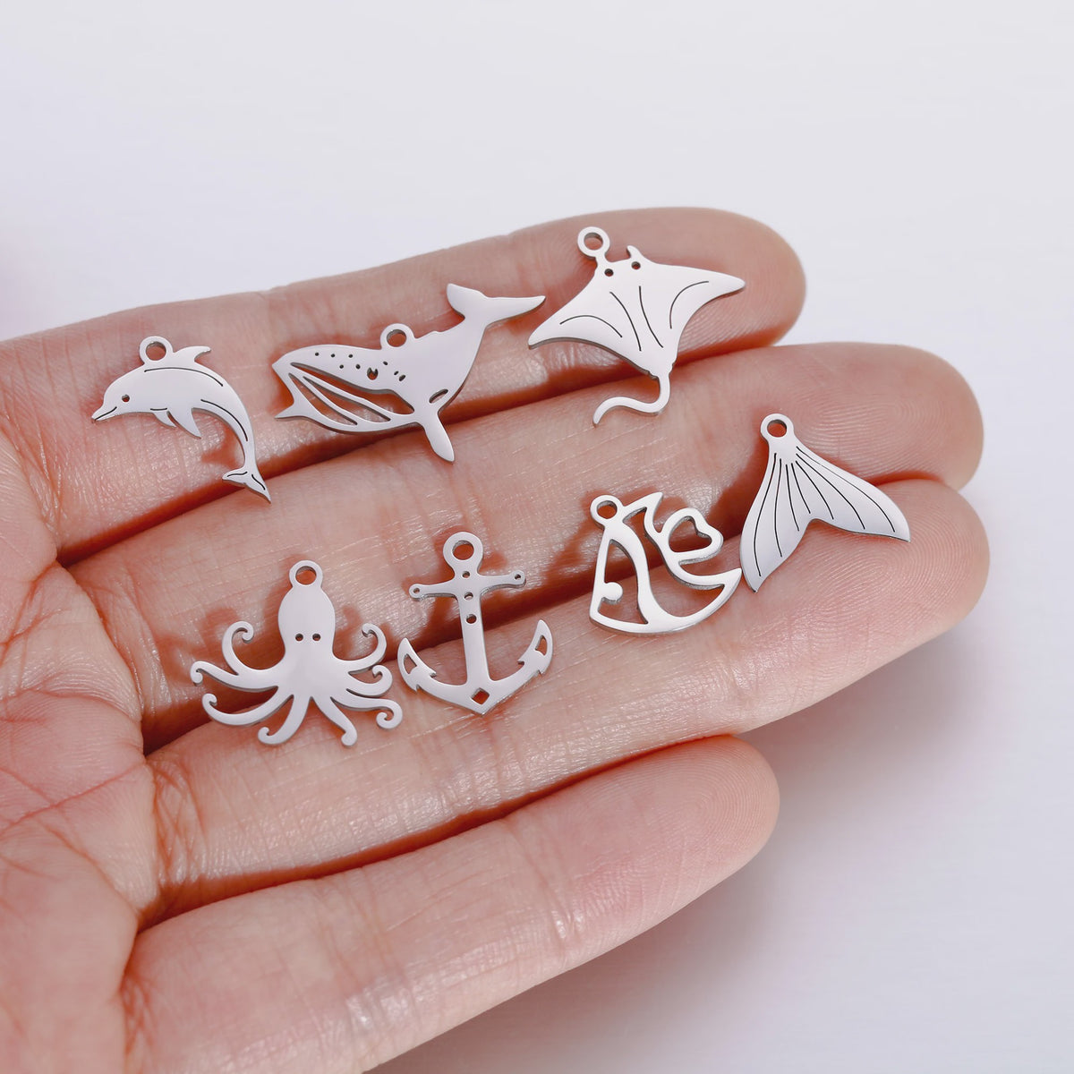 5-delige Set RVS Bedeltjes Zeeleven: Walvis, Dolfijn, Octopus, Vissenstaart & Manta Ray