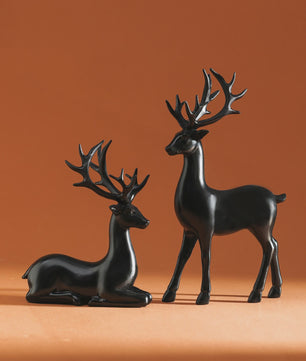 Set van 2 Kerst Herten Decoratie Beeldjes - Rustiek Tafeldecoratie