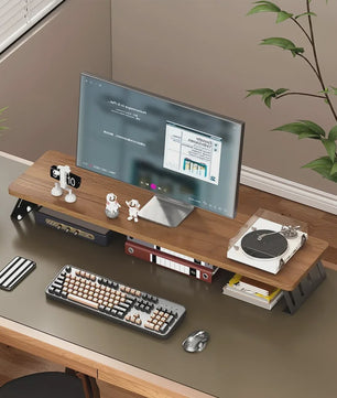 Houten Monitorverhoger met Opbergruimte - Ergonomische Bureau Organizer