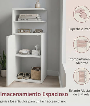 Set van 2 Witte Nachtkastjes met Deur en Open Vakken - Compact Slaapkamer Meubel 25x30x60 cm