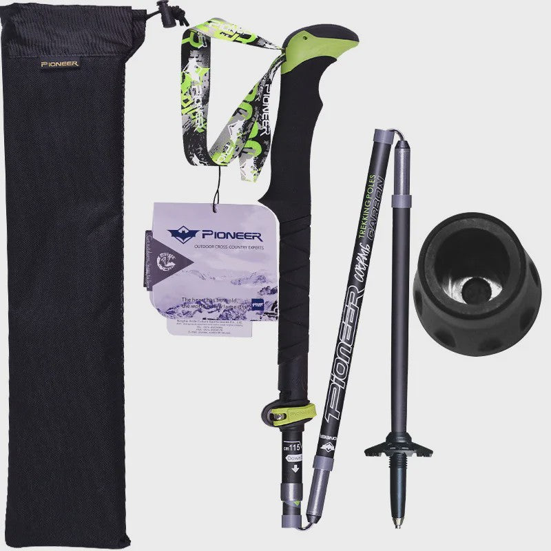 Pioneer Ultralichte Carbon Trekkingstokken - Opvouwbaar & Snel Sluitend (115-135cm)