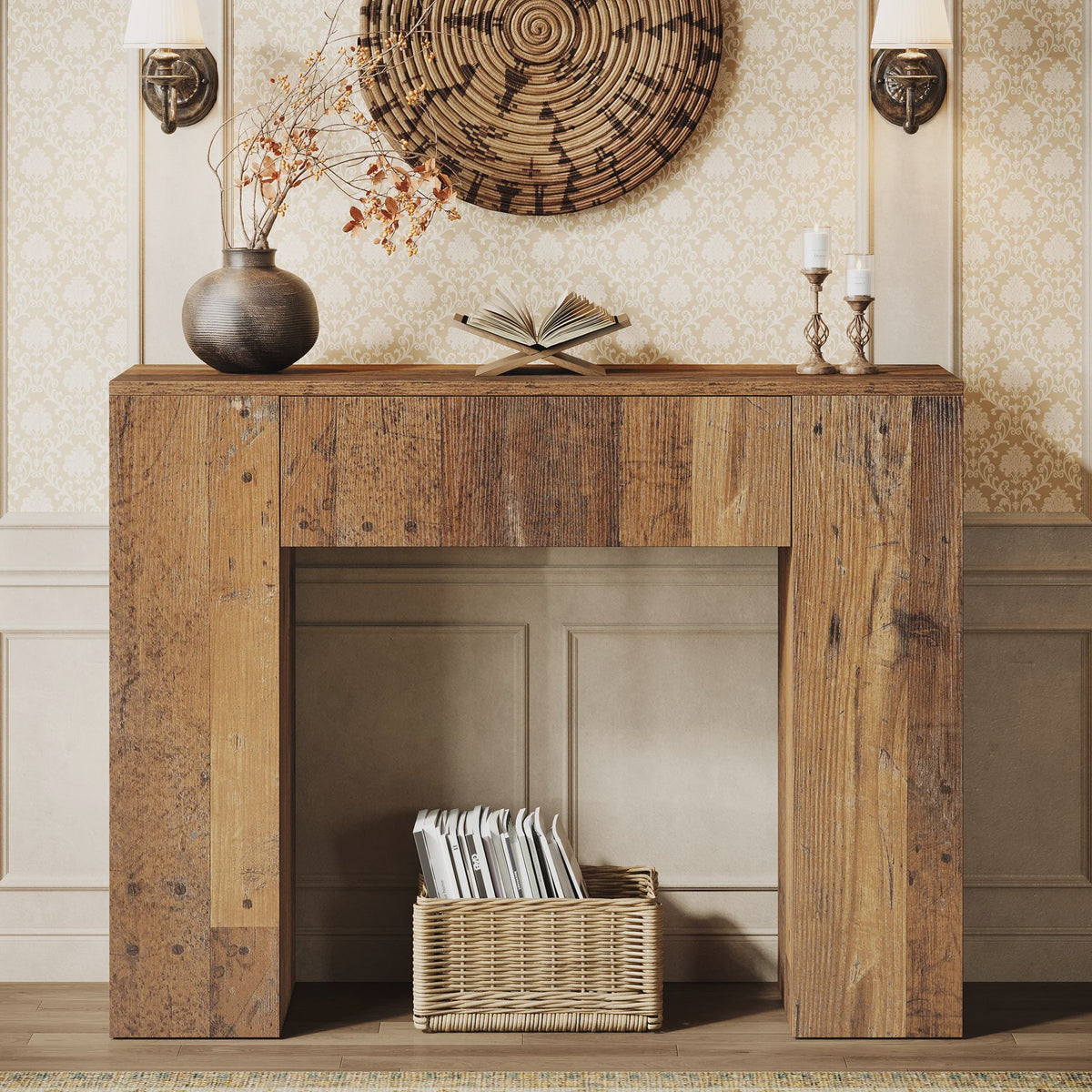 Rustieke Houten Console Tafel met Lade - 100 cm - Entree, Woonkamer, Banktafel