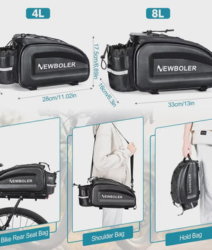 NEWBOLER Fietstas Grote Capaciteit Waterdicht Hard Shell Achterdrager Tas voor MTB & E-Bike