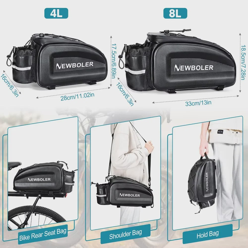 NEWBOLER Fietstas Grote Capaciteit Waterdicht Hard Shell Achterdrager Tas voor MTB & E-Bike